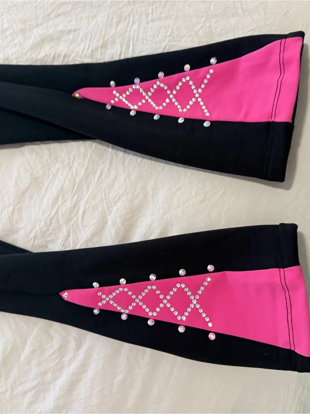 Girls Black ice skating Leggings with Pink Accent and jewels.